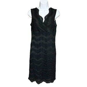 Accomplice Black Lace Surplice Top Sheath Dress Size M Elegant LBJ Event